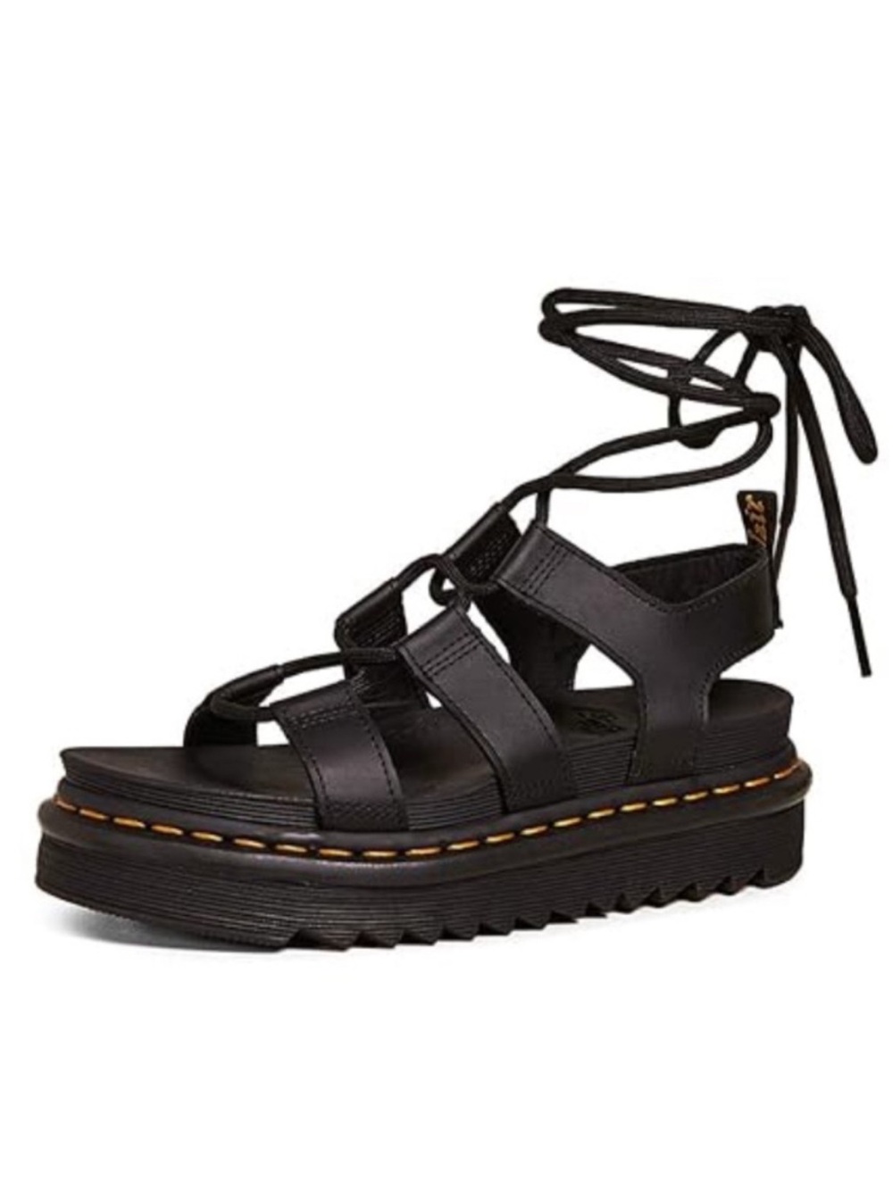 Dr. Martens Black Leather Lace-Up Platform Sandals